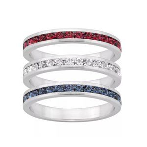 2/180$  NWT sterling silver set of 3 rings red white blue Swarovski sz 5